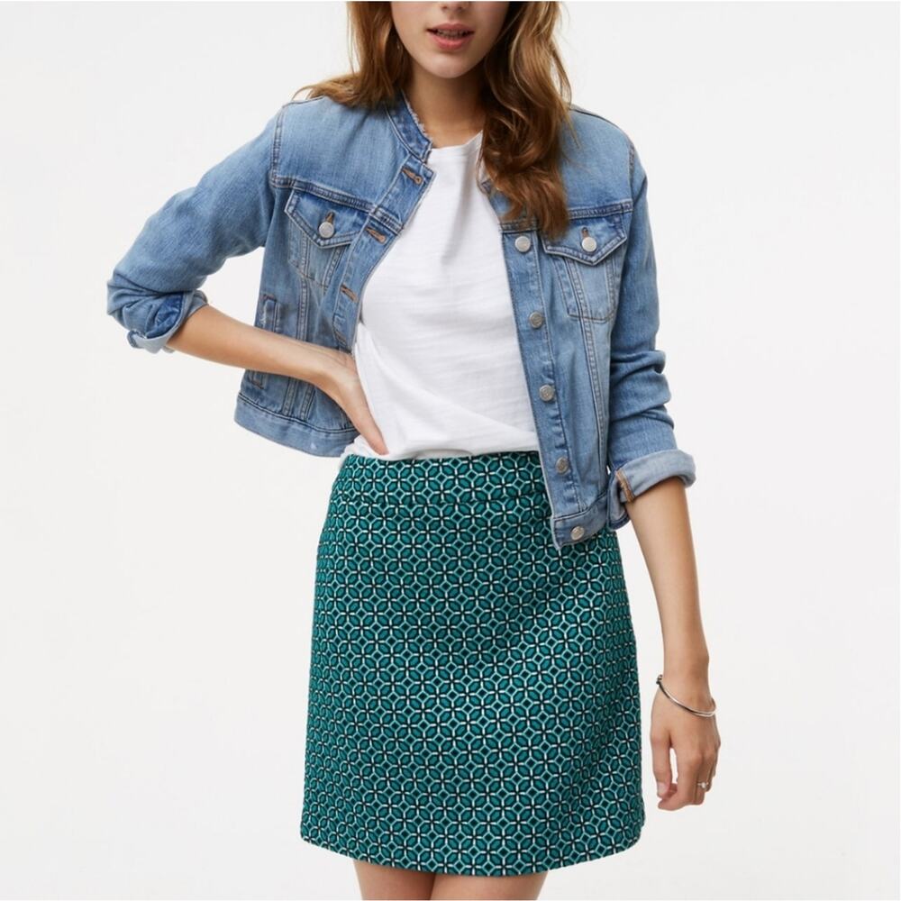 Loft Teal and Black Floral Geometric Stretch Mini Skirt Size 4 New